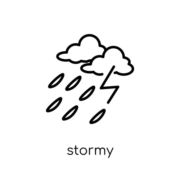 风暴图标 时尚现代平线性向量风暴图标在白色背景从细线天气收集 概述向量例证 — 图库矢量图片