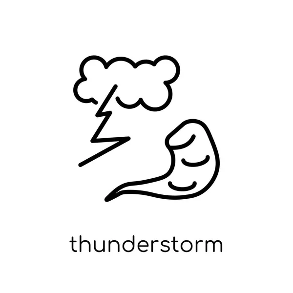 Thunderstorm Icon Trendy Modern Flat Linear Vector Thunderstorm Icon White — Stock Vector