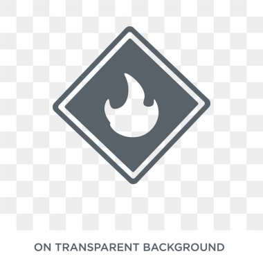 Yangın işareti simgesi. Trafik işareti koleksiyonundan şeffaf arka plan trendy düz vektör yangın işareti simgesi. Yüksek kaliteli web ve mobil için yangın işareti sembolü kullanın dolu
