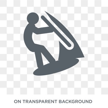 Simge windsurf. Trendy düz vektör spor koleksiyonundan şeffaf arka plan üstünde kutsal kişilerin resmi sörf. Yüksek kaliteli sörf simge kullanımı web ve mobil için dolu