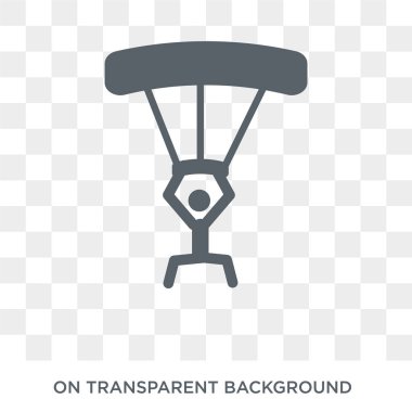 Paraşüt simgesi. Trendy düz vektör spor koleksiyonundan şeffaf arka plan üstünde kutsal kişilerin resmi paraşüt. Paraşüt simge kullanımı web ve mobil için yüksek kaliteli dolu