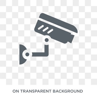 Güvenlik kamera simgesi. Trendy düz vektör güvenlik kamera simgesi akıllı ev koleksiyonundan şeffaf arka plan üzerinde. Güvenlik kamera simge kullanımı web ve mobil için yüksek kaliteli dolu