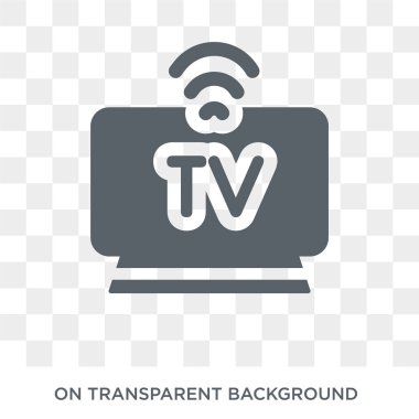 akıllı televizyon simgesi. Trendy düz vektör akıllı ev koleksiyonundan şeffaf arka plan Akıllı televizyon simgesi. Akıllı televizyon simge kullanımı web ve mobil için yüksek kaliteli dolu