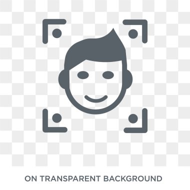 Yüz tarama simgesi. Trendy düz vektör yüz tarama akıllı ev koleksiyonundan şeffaf arka plan üstünde kutsal kişilerin resmi. Yüksek kaliteli yüz tarama simge kullanımı için web ve mobil dolu