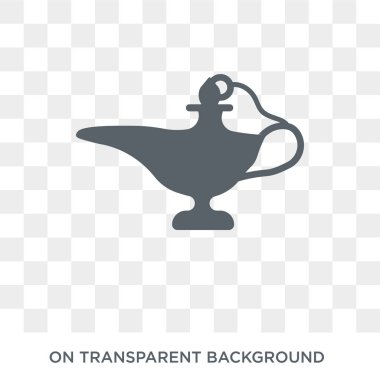 Arap sihirli lamba simgesi. Trendy düz vektör din koleksiyonundan şeffaf arka plan üstünde kutsal kişilerin resmi Arap sihirli lamba. Arap sihirli lamba simge kullanımı web ve mobil için yüksek kaliteli dolu