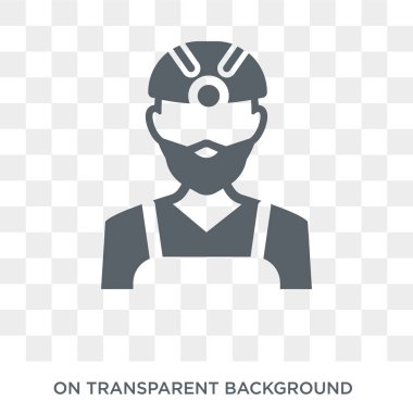 Madenci simgesi. Trendy düz vektör meslekler koleksiyonundan şeffaf arka plan üstünde kutsal kişilerin resmi madenci. Madenci simge kullanımı web ve mobil için yüksek kaliteli dolu