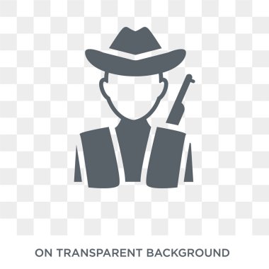 Avcı simgesi. Trendy düz vektör meslekler koleksiyonundan şeffaf arka plan üstünde avcı kutsal kişilerin resmi. Avcı simge kullanımı web ve mobil için yüksek kaliteli dolu