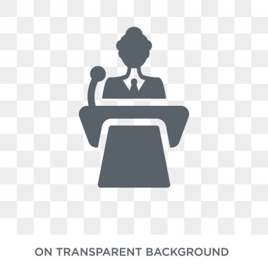 Siyasi aday konuşma simgesini. Siyasi aday konuşma tasarım konsepti siyasi koleksiyonundan. Basit öğe vektör çizim şeffaf arka plan üzerinde.