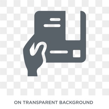 Oy kağıt simgesi tutan el. Oy kağıt tasarım konsepti siyasi koleksiyonundan tutan el. Basit öğe vektör çizim şeffaf arka plan üzerinde.