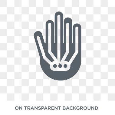 Kablolu eldiven simgesi. Yapay zeka, geleceğin teknoloji koleksiyonu üzerinden saydam arka plan trendy düz vektör kablolu eldiven simgesi. Kablolu eldiven simge kullanımı web ve mobil için yüksek kaliteli dolu