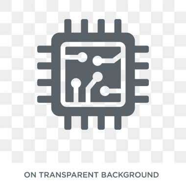 Çip simgesi. Yapay zeka, geleceğin teknoloji koleksiyonu üzerinden saydam arka plan trendy düz vektör çip simgesi. Yüksek kaliteli çip simge kullanımı web ve mobil için dolu