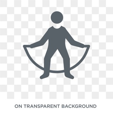 İp adam simgesi atlanıyor. Trendy düz vektör atlama ip adam simgesi insanlar koleksiyonundan şeffaf arka plan. Atlama ipi adam simge kullanımı web ve mobil için yüksek kaliteli dolu