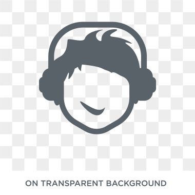 Kulaklık simgesi olan adam yüz. Trendy düz vektör adam yüz kulaklık kutsal kişilerin resmi üstünde insanlar koleksiyonundan şeffaf arka plan ile. Yüksek kaliteli kulaklıklar simge kullanımı için örümcek adam yüzle dolu ve