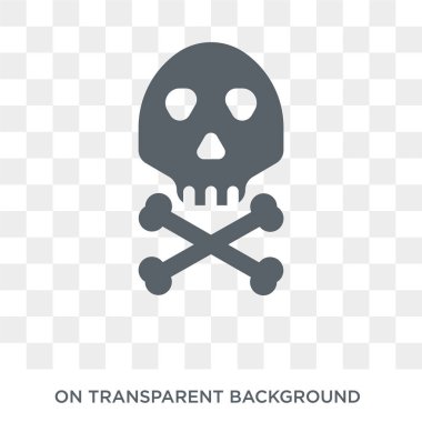 Kafatası ve kemikler simgesi. Trendy düz vektör simge deniz koleksiyonundan şeffaf arka plan üzerinde kafatası ve kemikler. Yüksek kaliteli kafatası dolu ve kemikler için web ve mobil kullanım sembolü