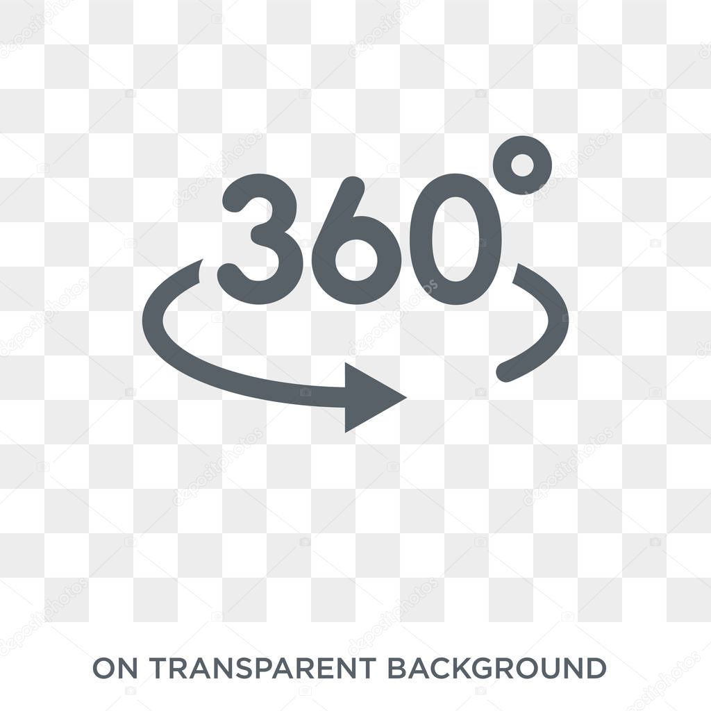 360 degrees icon. Trendy flat vector 360 degrees icon on transparent background from Artificial Intelligence, Future Technology collection. High quality filled 360 degrees symbol use for web and mobile