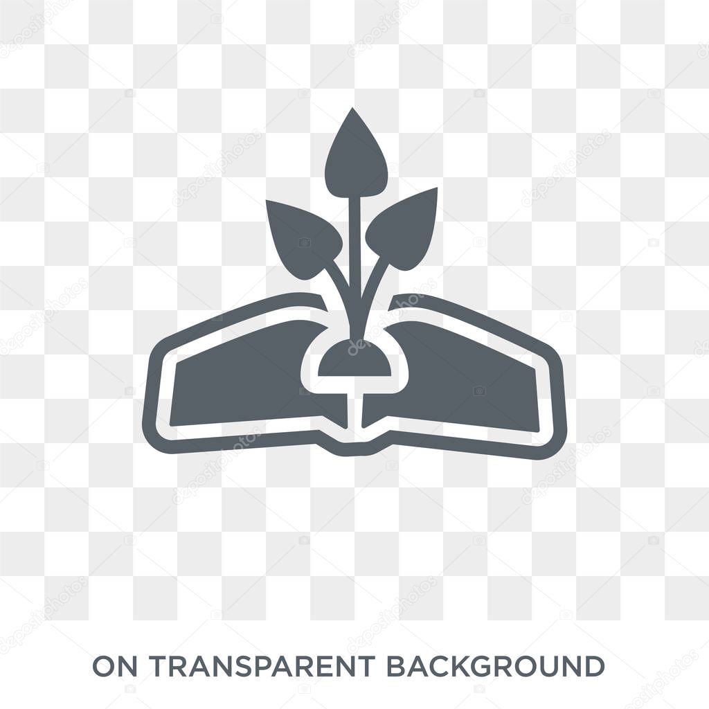 plant growing on book icon. Trendy flat vector plant growing on book icon on transparent background from nature collection. High quality filled plant growing on book symbol use for web and mobile