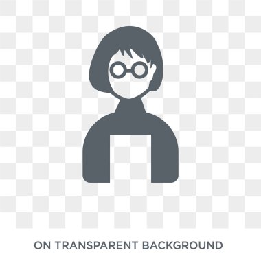 Gözlüklü Kadın Kafası. Bayanlar koleksiyonundan şeffaf arkaplan üzerinde gözlük simgesi olan modaya uygun düz vektör kadın kafası. Yüksek kalite gözlüklü kadın kafası ağ için sembol kullanımı ve