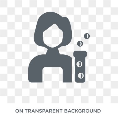 Kadın kimyacı simgesi. Trendy düz vektör bayanlar koleksiyonundan şeffaf arka plan üstünde kutsal kişilerin resmi kadın kimyacı. Yüksek kaliteli kadın kimyacı simge kullanımı web ve mobil için dolu