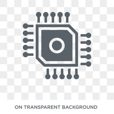 Mikroçip simgesi. Trendy düz vektör Internet güvenlik ve ağ koleksiyonu şeffaf arka plan üstünde kutsal kişilerin resmi mikroçip. Mikroçip simge kullanımı web ve mobil için yüksek kaliteli dolu