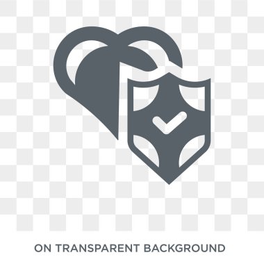 Kalp sigorta simgesi. Trendy düz vektör kalp sigorta koleksiyonundan şeffaf arka plan sigorta simgesi. Kalp sigorta simge kullanımı web ve mobil için yüksek kaliteli dolu