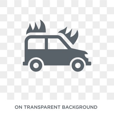 Yanan araba simgesi. Trendy düz vektör yanan araba üstünde kutsal kişilerin resmi sigorta koleksiyonundan şeffaf arka plan. Yüksek kaliteli web ve cep için yanan araba sembolü kullanın dolu