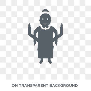 Hint tanrıçası kutsal kişilerin resmi. Trendy düz vektör Hint Tanrıça simgesi Hindistan koleksiyonundan şeffaf arka plan. Yüksek kaliteli web ve mobil için Hint Tanrıça sembolü kullanın dolu