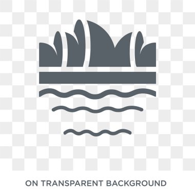 Sydney opera binası simgesi. Trendy düz vektör mimarisi ve seyahat koleksiyonundan şeffaf arka plan üstünde Sydney opera binası kutsal kişilerin resmi. Sydney opera binası simge kullanımı web ve mobil için yüksek kaliteli dolu