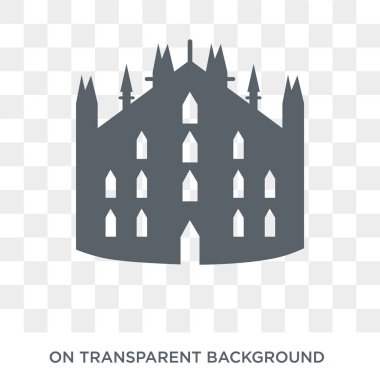 Milan simgesi. Trendy düz vektör mimarisi ve seyahat koleksiyonundan şeffaf arka plan üstünde kutsal kişilerin resmi Milan. Milan simge kullanımı web ve mobil için yüksek kaliteli dolu