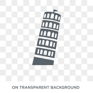 Leaning Tower of Pisa simgesi. Trendy düz vektör mimarisi ve seyahat koleksiyonundan şeffaf arka plan üstünde kutsal kişilerin resmi Leaning Tower of Pisa. Yüksek kaliteli Leaning Tower of Pisa simge kullanımı web ve mobil için dolu