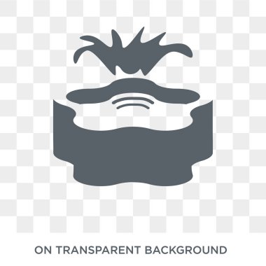 Çeşme simgesi. Trendy düz vektör mimarisi ve seyahat koleksiyonundan şeffaf arka plan üstünde kutsal kişilerin resmi çeşme. Çeşme simge kullanımı web ve mobil için yüksek kaliteli dolu