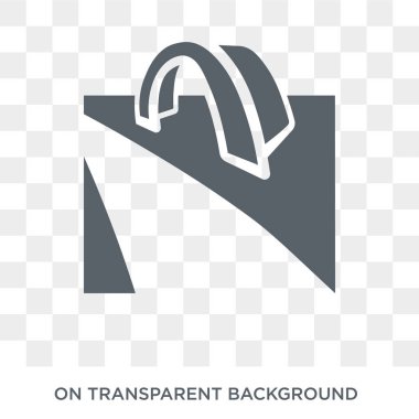 Ağ Geçidi kemer simgesi. Trendy düz vektör ağ geçidi mimarisi ve seyahat koleksiyonundan şeffaf arka plan baş simgesi. Yüksek kaliteli ağ geçidi kemer simge kullanımı web ve mobil için dolu