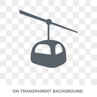 Teleferik simgesi. Trendy düz vektör mimarisi ve seyahat koleksiyonundan şeffaf arka plan üstünde kutsal kişilerin resmi teleferik. Yüksek kaliteli dolu teleferik simge kullanımı için web ve hareket eden