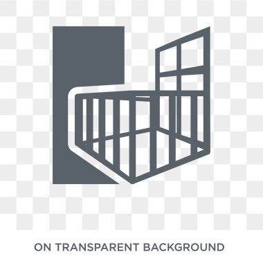 Balkon simgesi. Trendy düz vektör mimarisi ve seyahat koleksiyonundan şeffaf arka plan üstünde kutsal kişilerin resmi balkon. Balkon simge kullanımı web ve mobil için yüksek kaliteli dolu