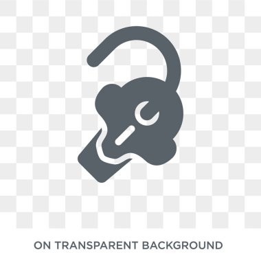 Bluetooth kulaklık simgesi. Trendy düz vektör donanım koleksiyonundan şeffaf arka plan üstünde Bluetooth kulaklık kutsal kişilerin resmi. Bluetooth kulaklık simge kullanımı web ve mobil için yüksek kaliteli dolu