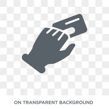 El ve kredi kartı simgesi. Trendy düz vektör simge elleri ve guestures koleksiyonundan şeffaf arka plan üzerinde el ve kredi kartı. Web için yüksek kaliteli dolu el ve kredi kartı simge kullanımı ve