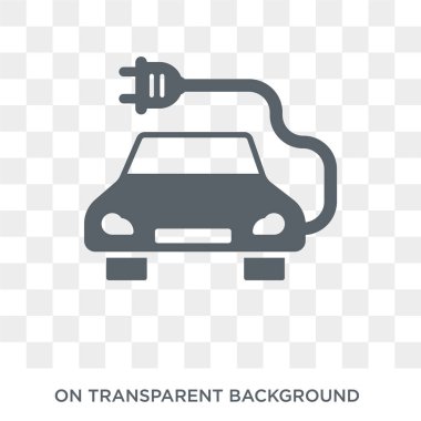 elektro araba simgesi. Genel koleksiyondan şeffaf arka plan üzerinde Trendy düz vektör elektro araba simgesi. Web ve mobil cihazlar için yüksek kaliteli dolgulu elektro otomobil sembolü kullanımı