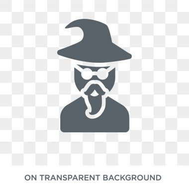 Sihirbazı simgesini. Trendy düz vektör Sihirbazı simgesini masal koleksiyonundan şeffaf arka plan üzerinde. Yüksek kaliteli Sihirbazı simge kullanımı web ve mobil için dolu