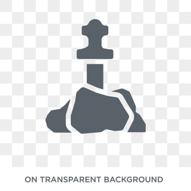 Excalibur simgesi. Trendy düz vektör masal koleksiyonundan şeffaf arka plan üstünde kutsal kişilerin resmi Excalibur. Excalibur simge kullanımı web ve mobil için yüksek kaliteli dolu