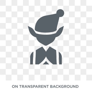 Elf simgesi. Trendy düz vektör masal koleksiyonundan şeffaf arka plan üstünde kutsal kişilerin resmi Elf. Elf simge kullanımı web ve mobil için yüksek kaliteli dolu