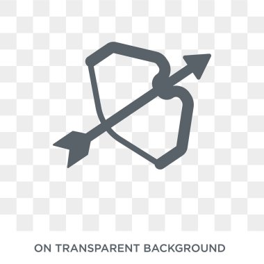 Yay ve ok simgesi. Trendy düz vektör simge masal koleksiyonundan şeffaf arka plan üzerinde ok ve yay. Web ve mobil için yüksek kaliteli dolu yay ve ok simge kullanımı