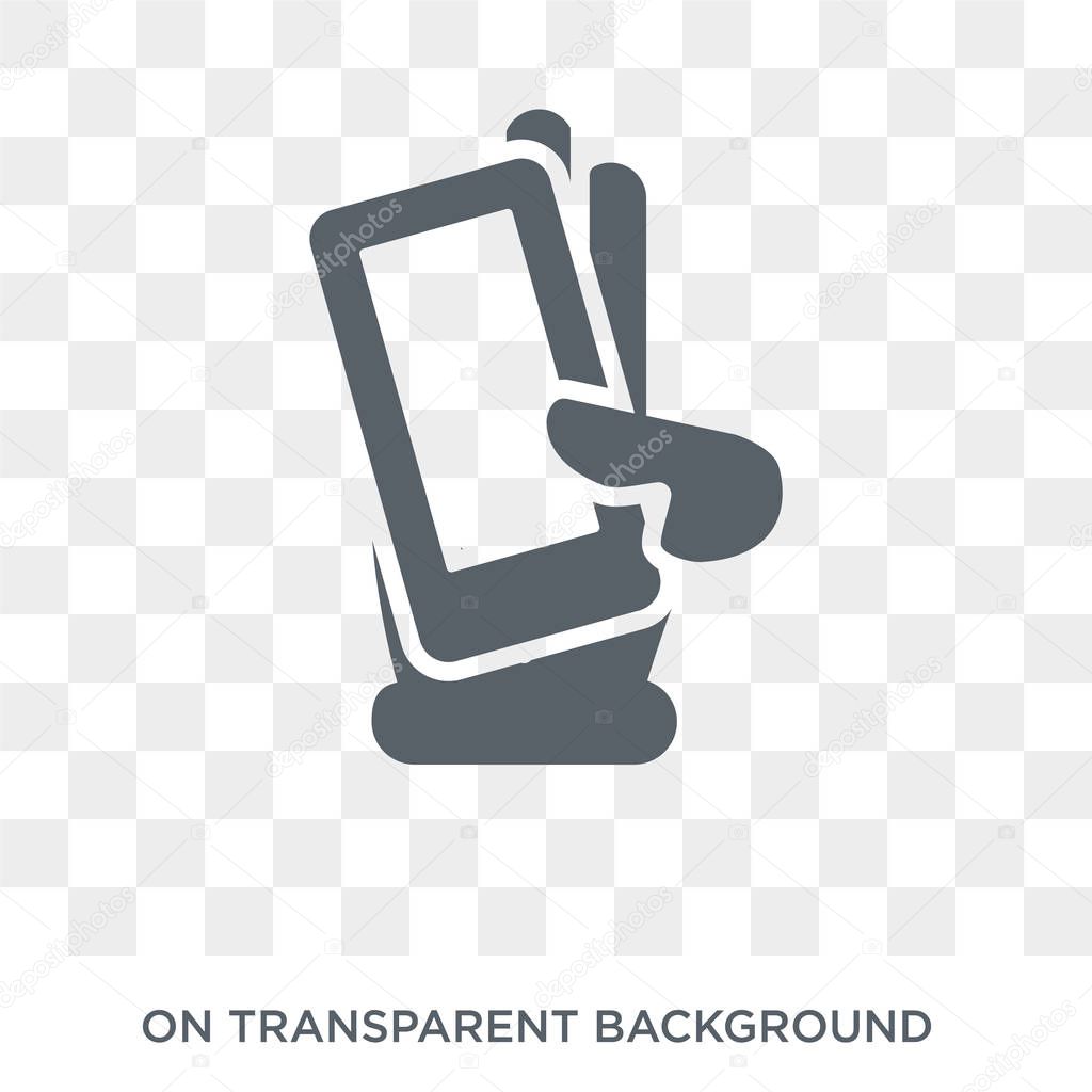 Hand and Phone icon. Trendy flat vector Hand and Phone icon on transparent background from Hands and guestures collection. High quality filled Hand and Phone symbol use for web and mobile