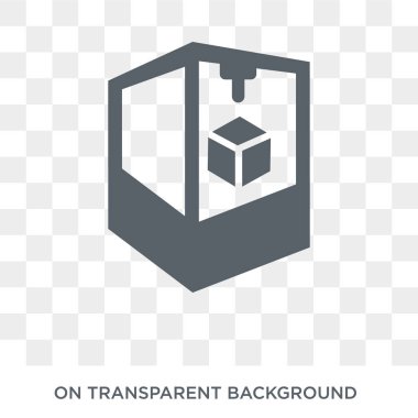 3d yazıcı simgesi. Elektronik aygıtlar koleksiyonundan saydam arka plan üzerinde trendy düz vektör 3d yazıcı simgesi. Web ve mobil cihazlar için yüksek kaliteli dolu 3d yazıcı sembolü kullanımı