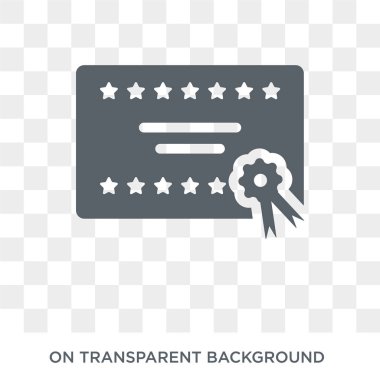 Sertifika simgesi. E-öğrenme ve eğitim koleksiyonundan saydam arka plan üzerinde trendy düz vektör Sertifikası simgesi. Web ve mobil cihazlar için yüksek kaliteli dolu Sertifika sembolü kullanımı