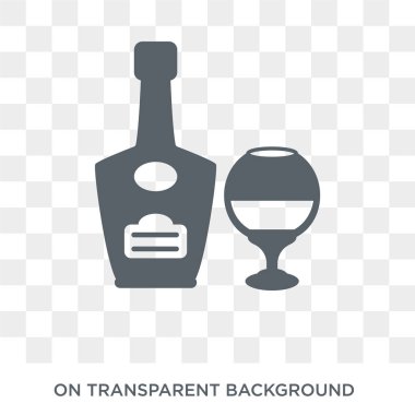 Konyak simgesi. İçecekler koleksiyonundan konyak tasarım konsepti. Saydam arka planda basit eleman vektör çizimi.