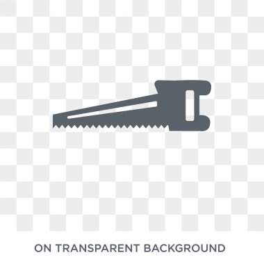 El simgesi gördüm. Trendy düz vektör el simgesi inşaat koleksiyonundan şeffaf arka plan üzerinde gördüm. Yüksek kalite el testere simge kullanımı web ve mobil için dolu