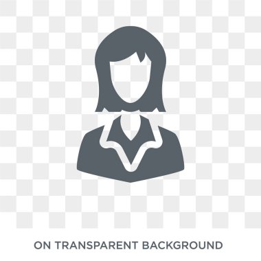 İşkadını simgesi. Trendy düz vektör iş ve analytics koleksiyonundan şeffaf arka plan üstünde kutsal kişilerin resmi iş kadını. Yüksek kaliteli iş kadını simge kullanımı web ve mobil için dolu