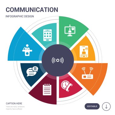 9 basit iletişim vektör simgeler kümesi. smartphone gibi konuşma, konuşma balonu, metin satırları, zaman arama ve verici simgeleri içerir. düzenlenebilir infographics tasarım