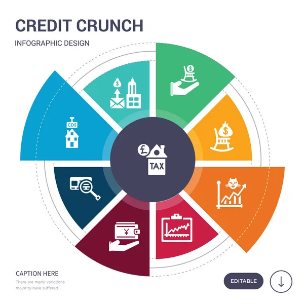 Set of 9 simple credit crunch vector icons. contains such as council tax, cit crunch, cit default swaps, cit reference agency, current account, day trading, dead cat bounce icons and others. — Stock Vector