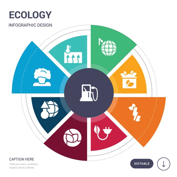 Satz von 9 einfachen Ökologie-Vektorsymbolen. enthält wie Benzin, Geothermie, Geysir, globale Erwärmung, Erde, Energie, Power-Symbole und andere. editierbares Design der Infografik — Stockvektor