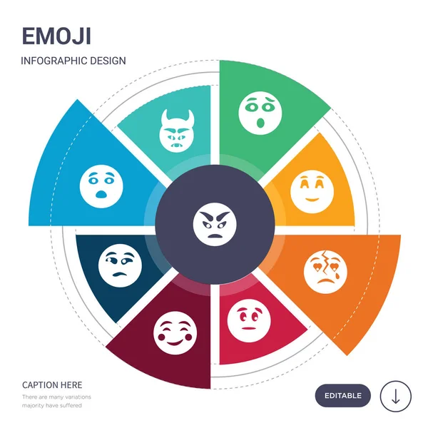 Set of 9 simple emoji vector icons. contains such as angry emoji, angry with horns emoji, anguished annoyed blushing bo broken heart icons and others. editable infographics design — Stock Vector